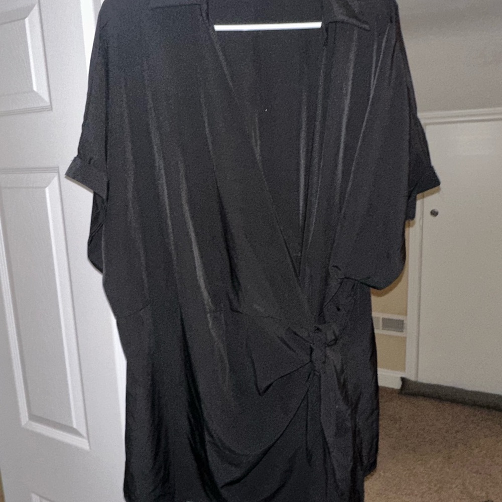 Black Tie-Front Kimono style shirt
